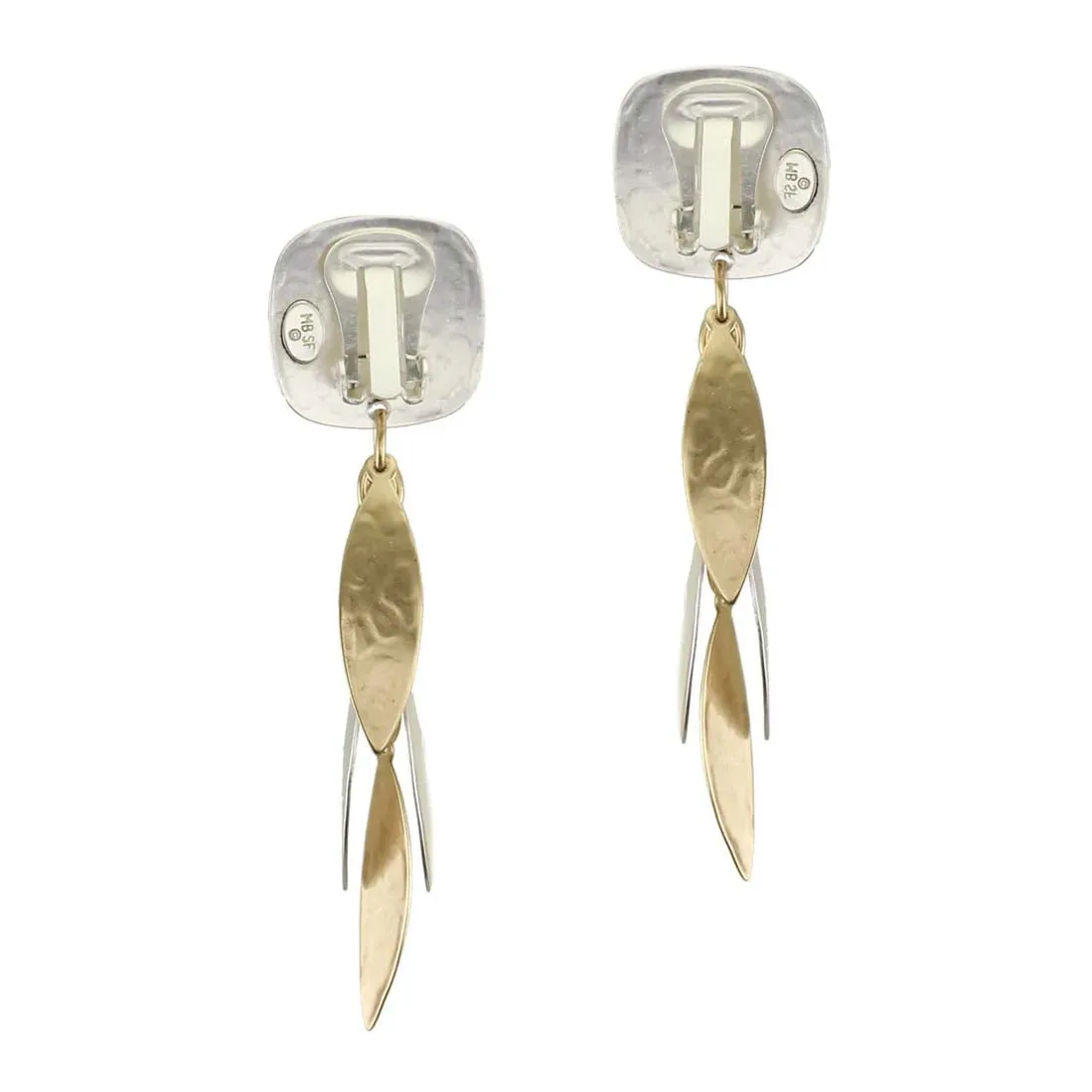 Rounded Square with Long Layered Leaves Clip-On Earring