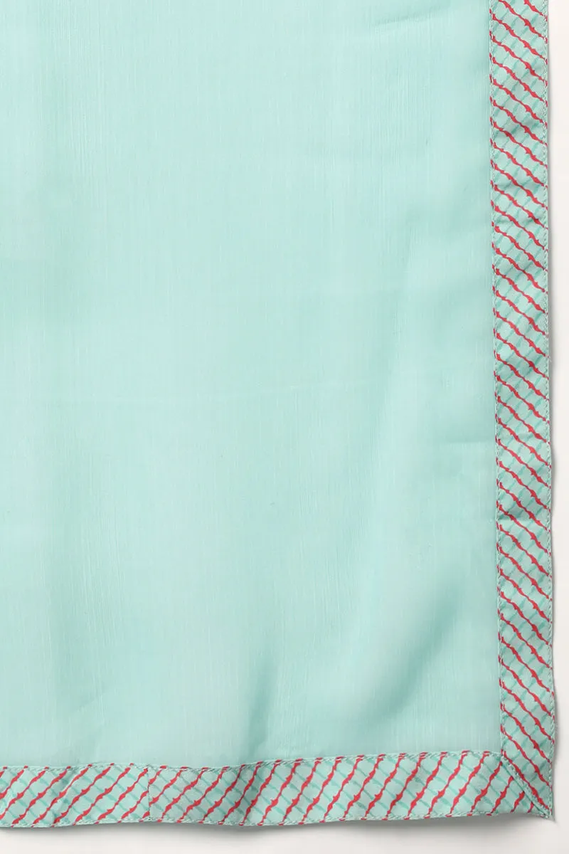 Sea Green Poly Crepe Abstract Print Anarkali Suit Set