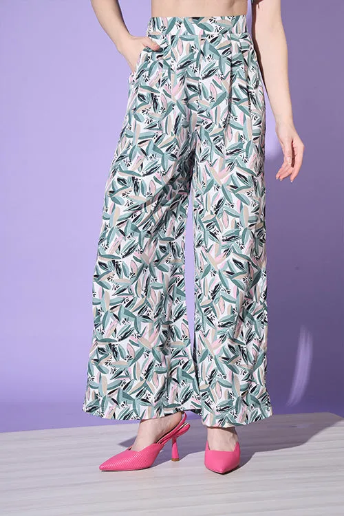 Sea Green Printed Shirt With Trouser Co-Ord Set