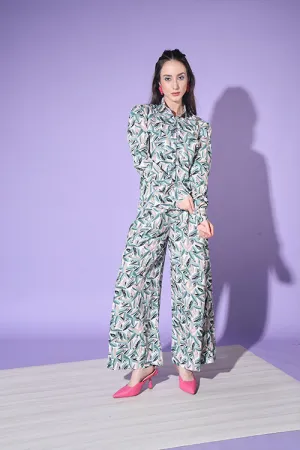 Sea Green Printed Shirt With Trouser Co-Ord Set