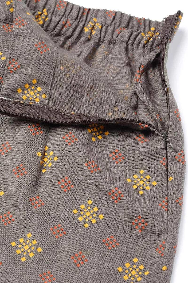 Taupe Cotton Abstract Print Kurta Set