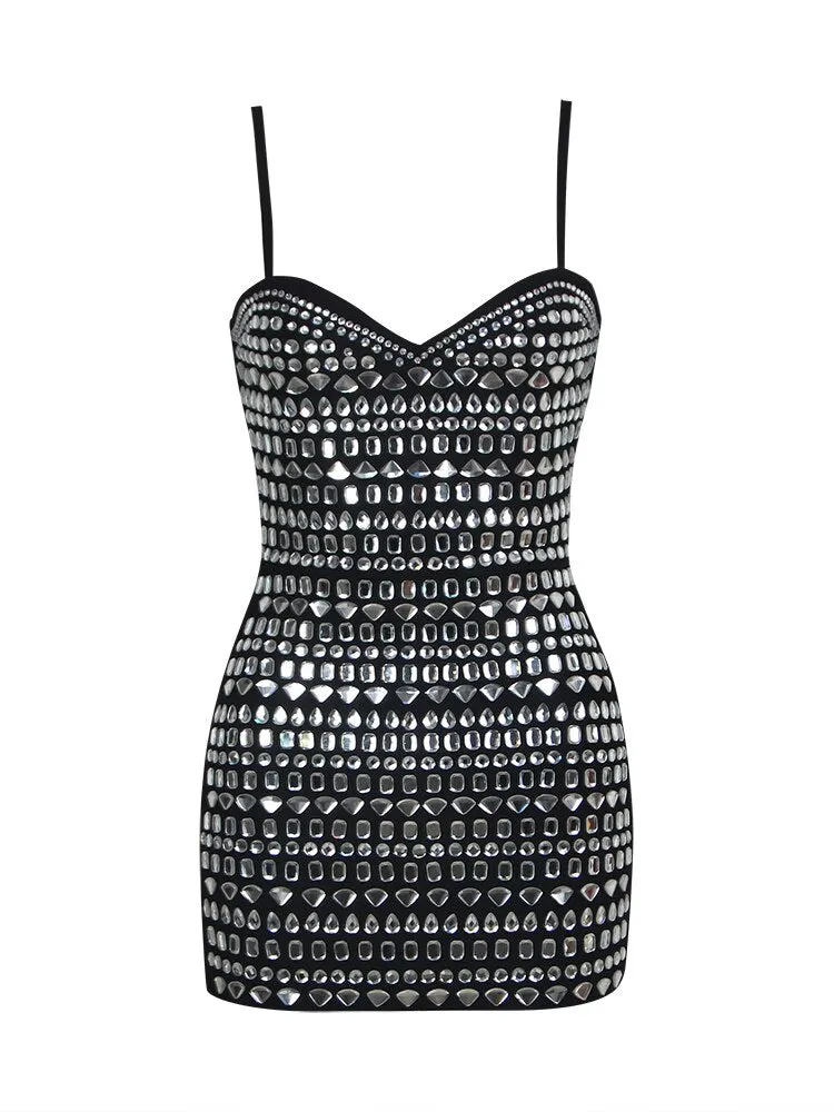 Trendy Beaded Bandage Crystal Embellished Dress