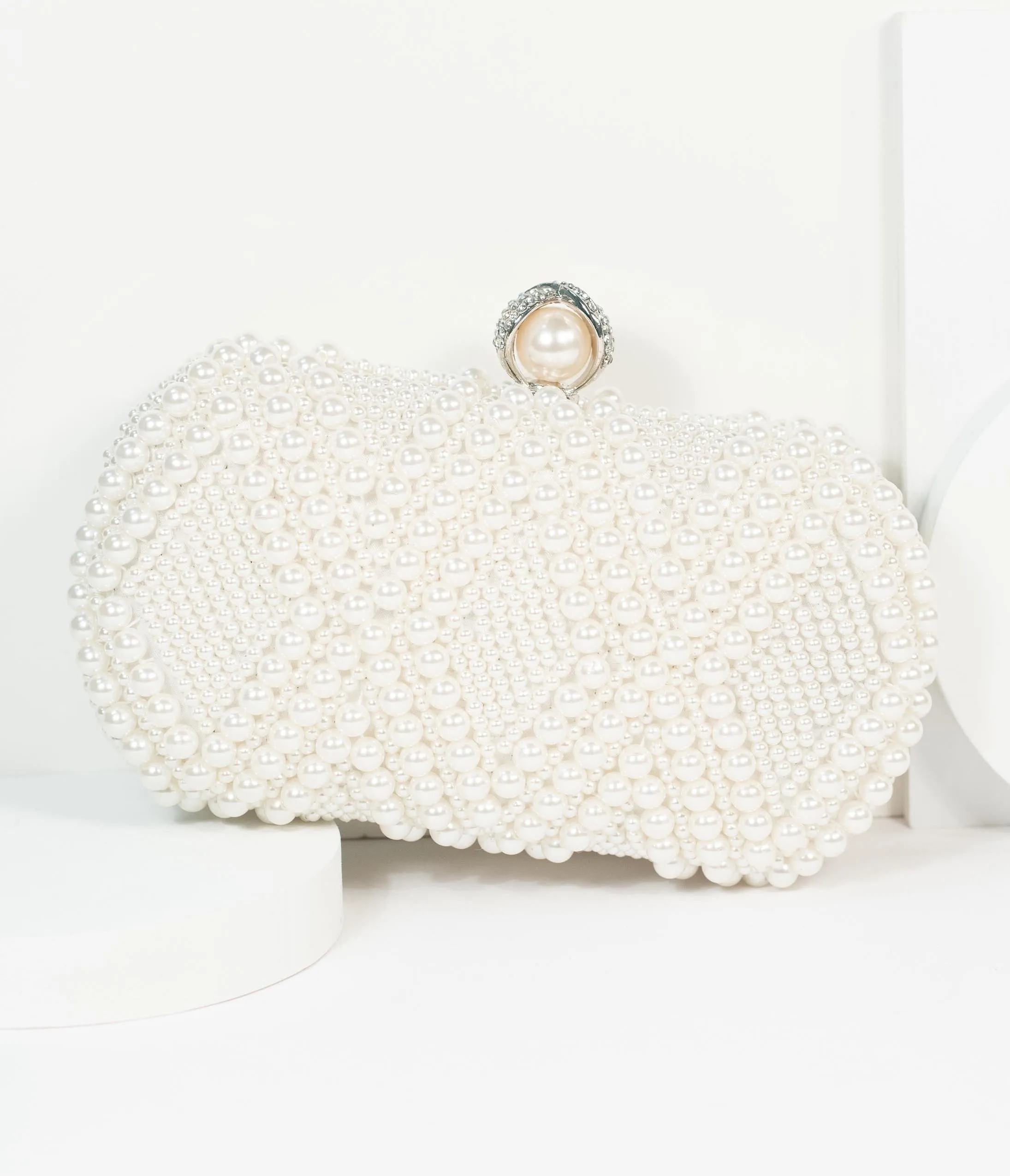 Unique Vintage Ivory Pearl Hard Clutch