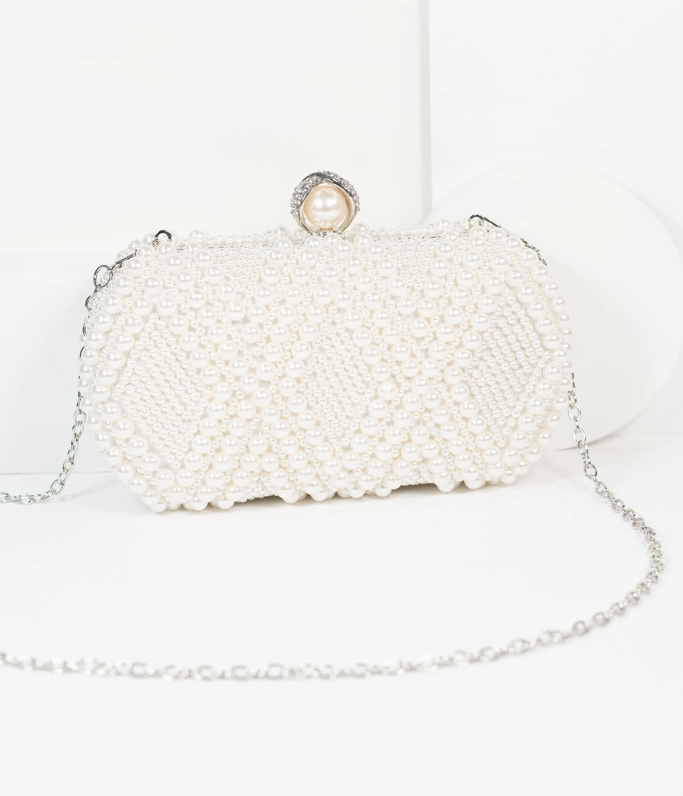 Unique Vintage Ivory Pearl Hard Clutch