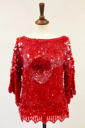 Vintage 1980s Red Silk Sequin Top by Swee - Lo