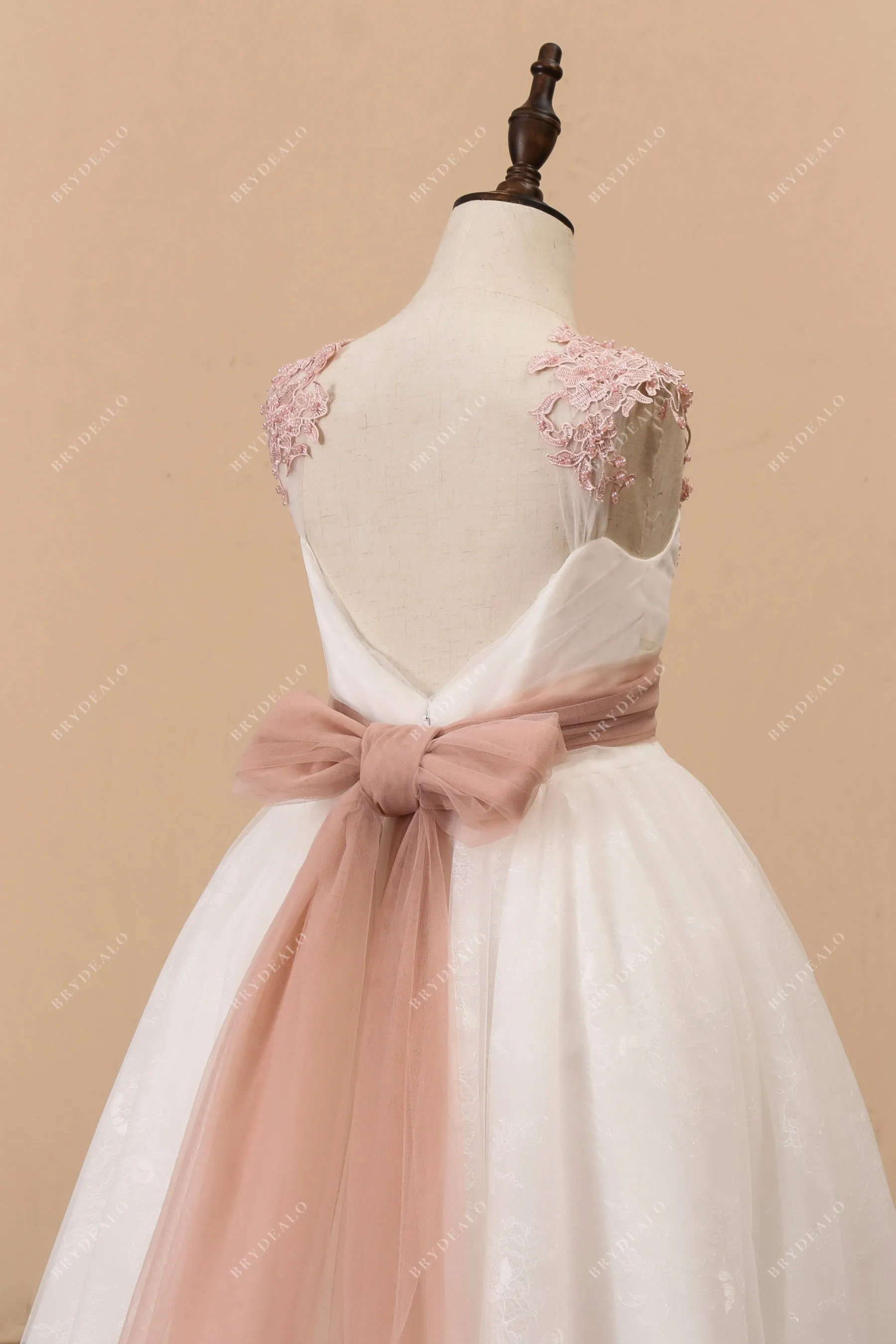 Vintage Mauve Lace Cap Sleeved Ball Gown Flower Girl Wedding Dress