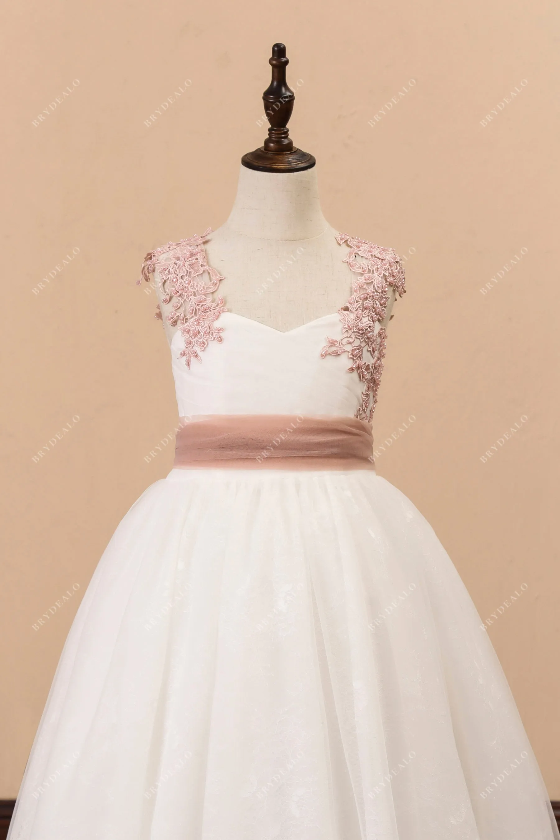Vintage Mauve Lace Cap Sleeved Ball Gown Flower Girl Wedding Dress