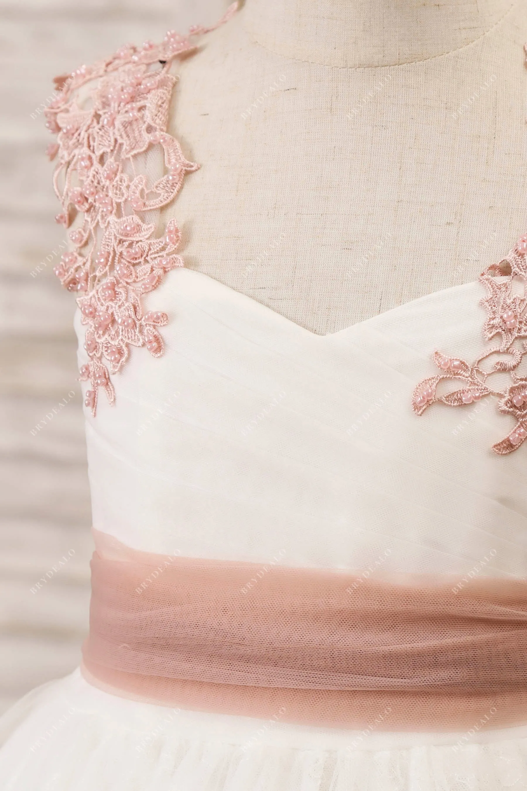 Vintage Mauve Lace Cap Sleeved Ball Gown Flower Girl Wedding Dress