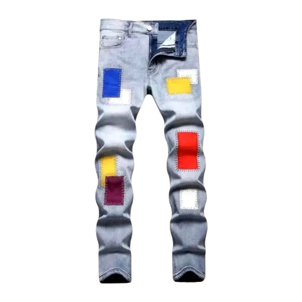Vintage patchwork skinny men's jeans