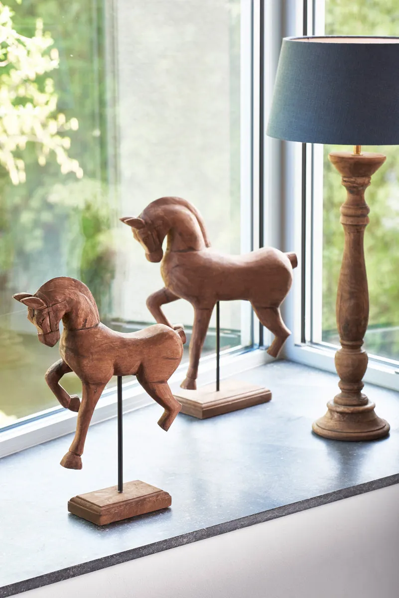 Wooden Horse Ornament - Weathered Brown