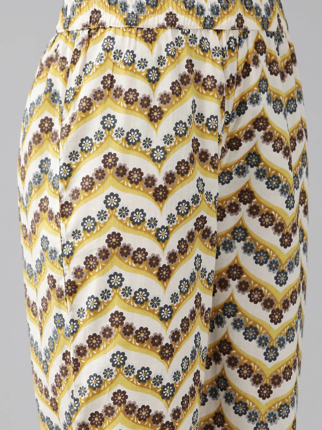Yellow And White Printed Angrakha Gotta Patti Pure Cotton Kurta With Trousers & With Dupatta